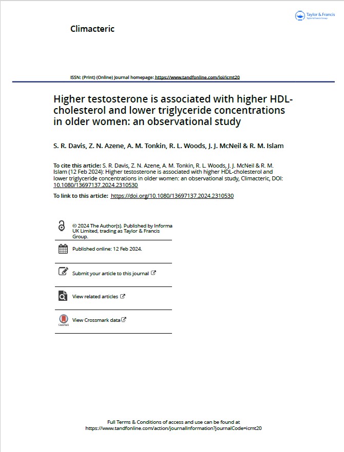 Higher testosterone is associated with higher HDL- cholesterol and lower triglyceride concentrations in older women: an observational study